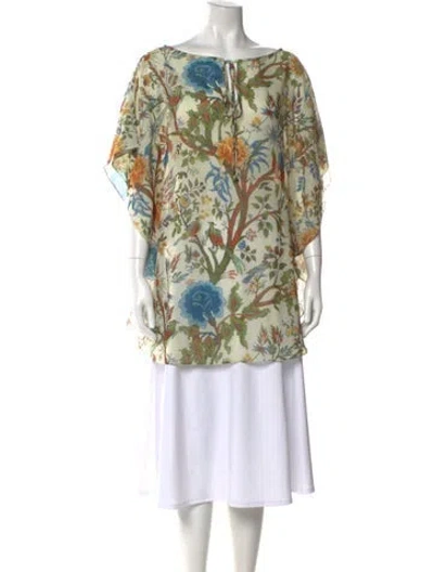 Pre-owned Lenny Niemeyer Floral Print Tie Neck Top In Green