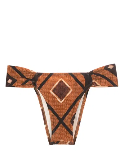 Lenny Niemeyer Geometric-print Draped Bikini Bottoms In Brown