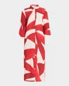 Lenny Niemeyer Geometric Side Slit Maxi Shirtdress In Red