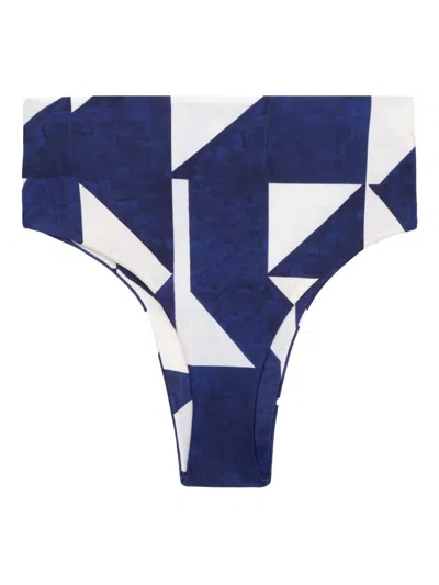 Lenny Niemeyer Geometric-print High-waist Bikini Bottoms In Blue
