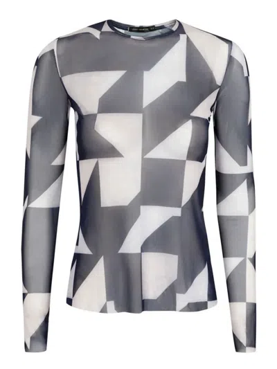 Lenny Niemeyer Geometric-print Mesh Top In Brown