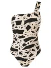 Lenny Niemeyer Graphic-print One-shoulder Swimsuit In Black