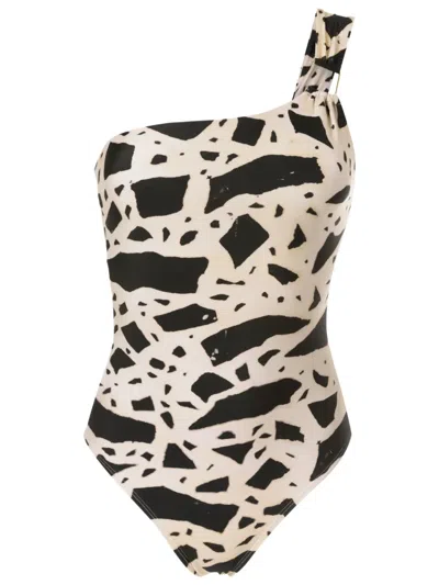 Lenny Niemeyer Graphic-print One-shoulder Swimsuit In Black