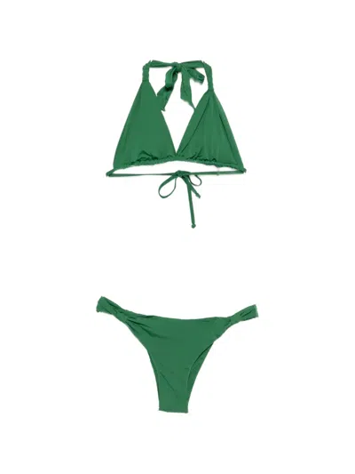 Lenny Niemeyer Halterneck Triangle Bikini In Green