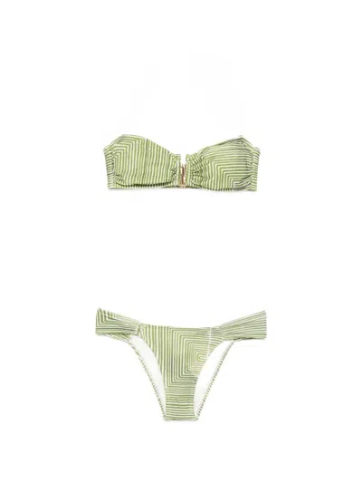 Lenny Niemeyer Labyrinth Drop Bandeau Draped Bikini In Green