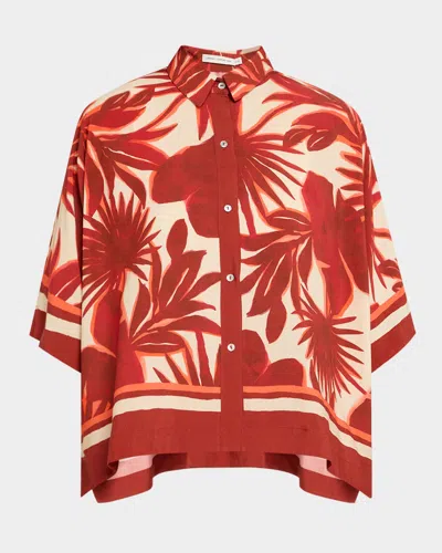 Lenny Niemeyer Palm Oversized Button-front Shirt In Red