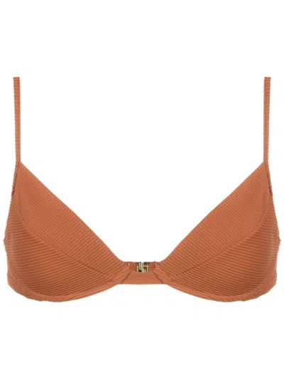 Lenny Niemeyer Ribbed Triangle Bikini Top In Brown