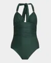 Lenny Niemeyer Ruched Halter One-piece Swimsuit In Green
