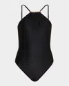 Lenny Niemeyer Ruched Halter One-piece Swimsuit In Black
