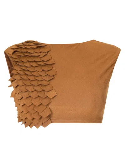 Lenny Niemeyer Scales-appliqué Textured Bikini Top In Brown