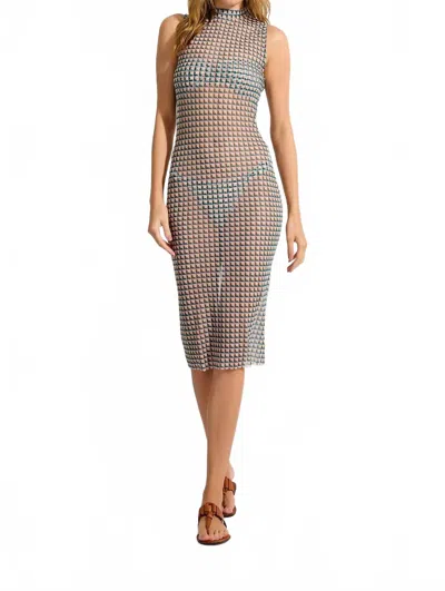 Lenny Niemeyer Sleeveless Tulle Midi Dress In Mini Cubes In Multi