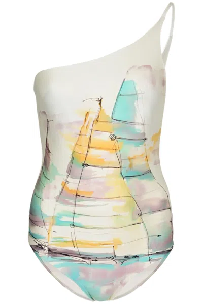 Lenny Niemeyer Strap One Shoulder One Piece Sailboat In Multi