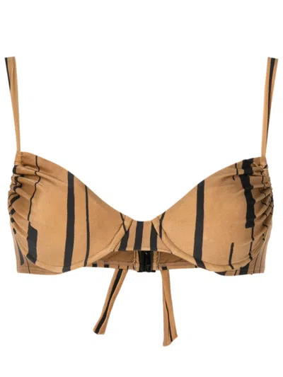 Lenny Niemeyer Striped Bikini Top In Brown