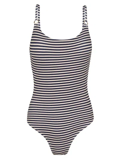 Lenny Niemeyer Striped Ring-detail Swimsuit In Gray