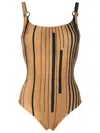 Lenny Niemeyer Striped Scoop-neck Swimsuit In Brown