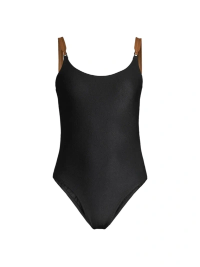 Lenny Niemeyer Swim Women's Leather-strap One-piece Swimsuit In Black