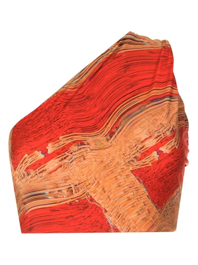 Lenny Niemeyer Warped-print One-shoulder Bikini Top In Brown