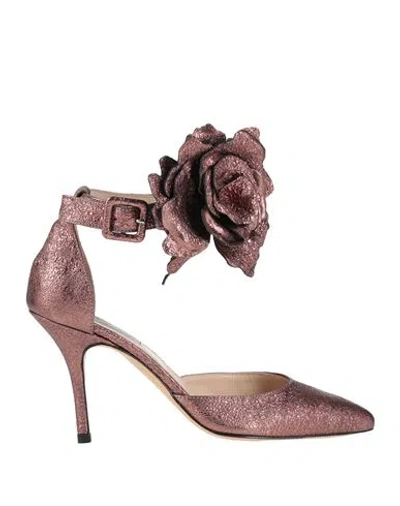 Lenora Woman Pumps Bronze Size 7 Leather In Yellow