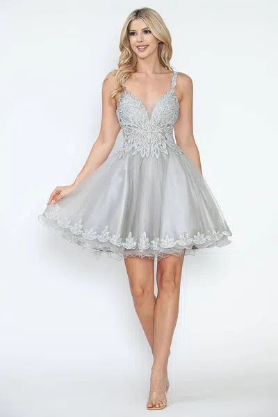 Lenovia Usa Homecoming Tulle With Sequin Lace Bodice Fit & Flare Cocktail Party Dress In Silver In Gray