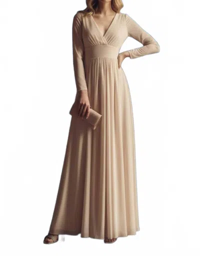 Lenovia Usa Long Sleeve Sheer Mother Of The Bride Dress In Champagne In Neutral