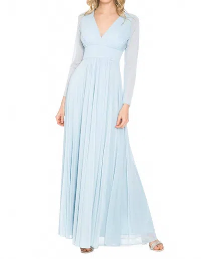 Lenovia Usa Long Sleeve V-neck A-line Gown In Powder Blue