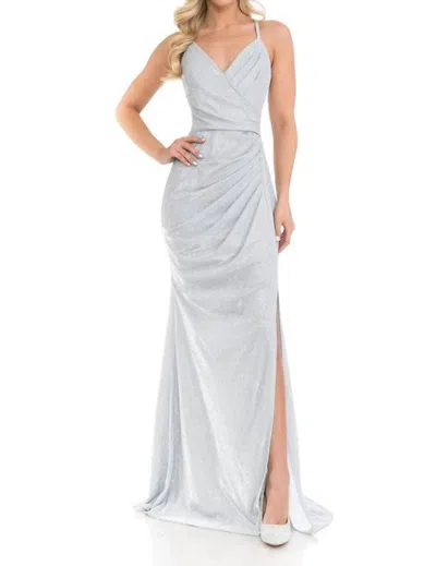 Lenovia Usa Metallic Strapped Wrap Style Prom Dress In Silver