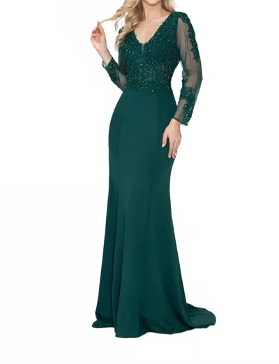 Lenovia Usa Mother Of The Bride Long Sleeve Beaded Evening Gown In Hunter Green