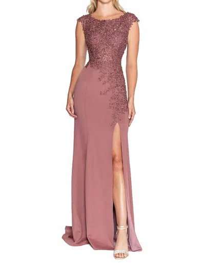 Lenovia Usa Pageant Boat Neck Cap Sleeve Sheath Gown In Dark Mauve In Pink