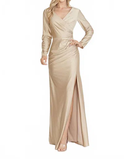 Lenovia Usa V-neck Fitted Mother Of The Bride Formal Gown In Champagne In Neutral