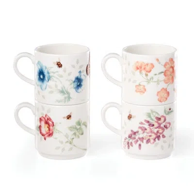 Lenox 4 Piece Butterfly Meadow Stacking Mug Set In Blue;white;green;pink