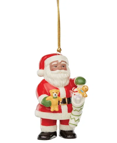 Lenox African American Santa & Stocking Porcelain Ornament In Red And Ivory