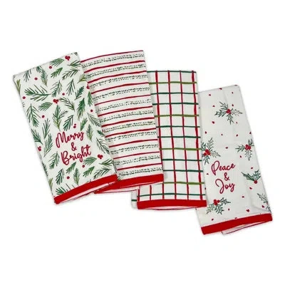 Lenox Bayberry Merry & Bright Kitchen Towels 4 Pack Set In Green,red,white
