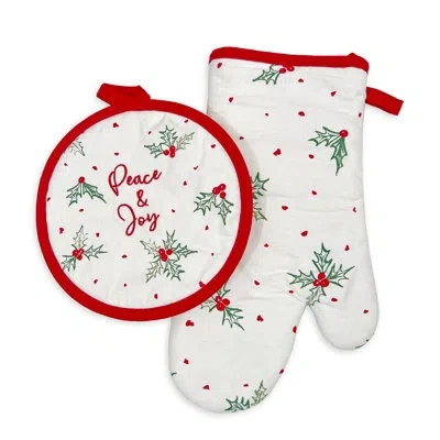 Lenox Bayberry Merry & Bright Oven Mitt And Pot Holder 2 Piece Set In Red,green,white