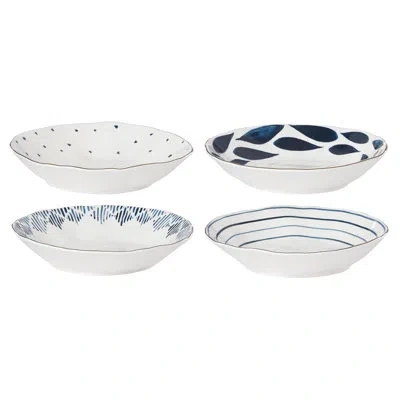 Lenox Blue Bay 24 Oz. 4 Piece Pasta Bowl Set In Blue;white