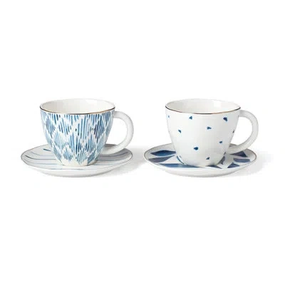 Lenox Blue Bay 4 Piece Tea Cup And Saucer Set In Blue;white
