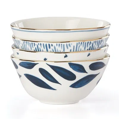 Lenox Blue Bay 9 Oz. 4 Piece Dessert Bowl Set In Blue;white