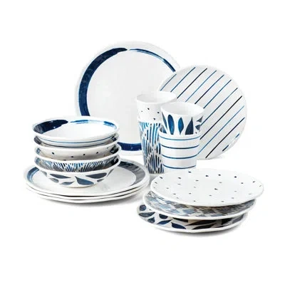 Lenox Blue Bay Melamine 16-piece Dinnerware Set In Blue;white