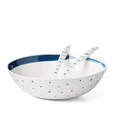 Lenox Blue Bay Melamine Salad Bowl With Servers In White