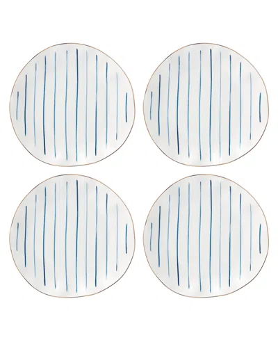 Lenox Blue Bay Stripes Dinner Plates, Set Of 4 In Blue And White