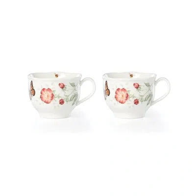 Lenox Butterfly Meadow 2 Piece Latte Coffee Mug Set In White;red