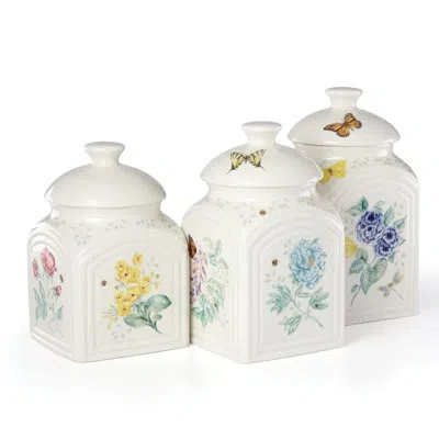 Lenox Butterfly Meadow 3 Piece Kitchen Canisters & Storage Jars Set In White,green,blue