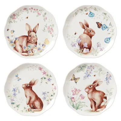 Lenox Butterfly Meadow Bunny 4-piece Accent Plate Set In Brown;white