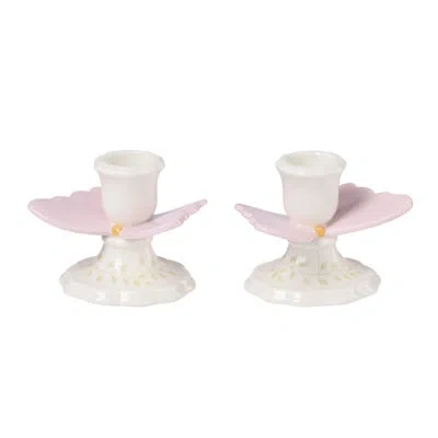 Lenox Butterfly Meadow Candlestick Holders, Set Of 2 In White,pink,green