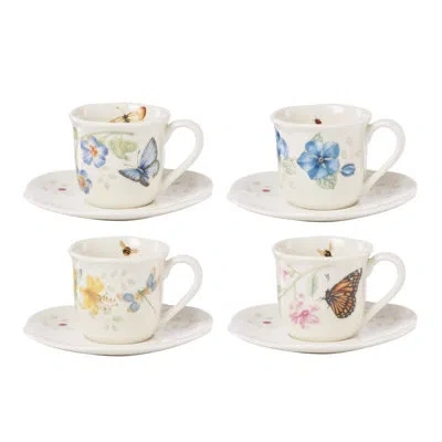 Lenox Butterfly Meadow Espresso Cup & Saucer, Set Of 4 In White,blue,yellow,pink