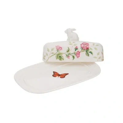 Lenox Butterfly Meadow Figural Bunny Covered Butter Dish In White