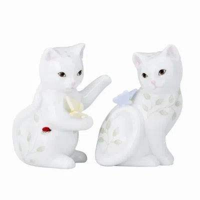 Lenox Butterfly Meadow Figural Fig Kitten Salt And Pepper Grinder Set In White