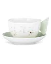 Lenox Butterfly Meadow Figural Green Cup & Saucer In White