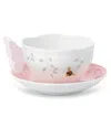 Lenox Butterfly Meadow Figural Pink Cup & Saucer In White