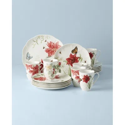 Lenox Butterfly Meadow Holiday 18-piece Holiday Dinnerware Set In Green;red