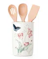 Lenox Butterfly Meadow 4pc Utensil Holder Set In White Body W,pastel Floral And Botanical
